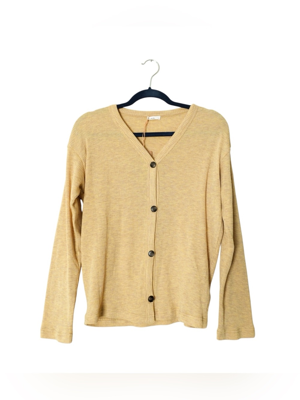 NWT OGL Cozy Rib V-Neck Button-Fronted Mustard Yellow Tan Cardigan